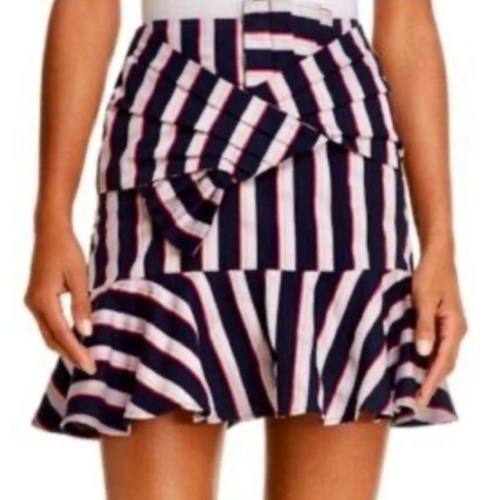 Wayf Navy and White Striped Mini Skirt with Bow
